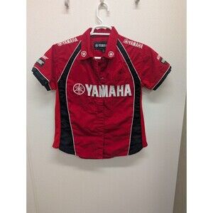 Vintage Y2K L Yamaha Red Short Sleeve Button Up Shirt Men USA Racing Workwear